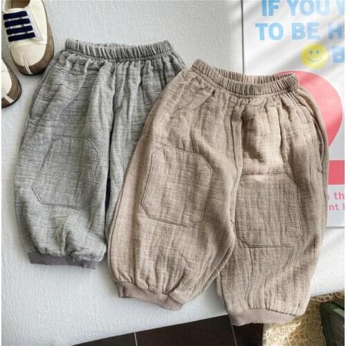 2021 new girls boys long pants cotton linen autumn cool kids pants