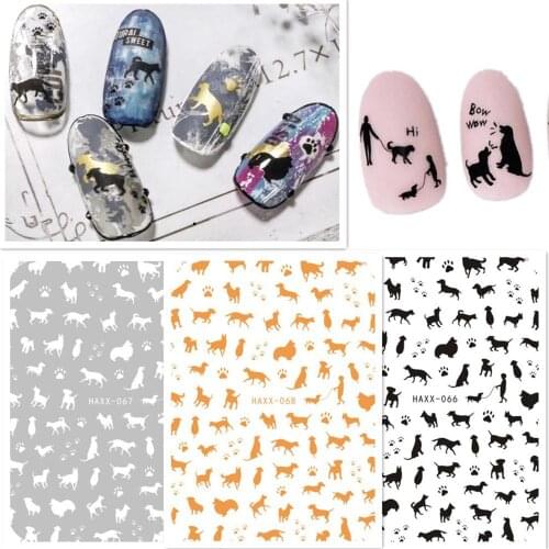 Newest HANYI 66 67 68 Black Dogs design 3D Nail art sticker decal stamping back gule DIY decoration accessory