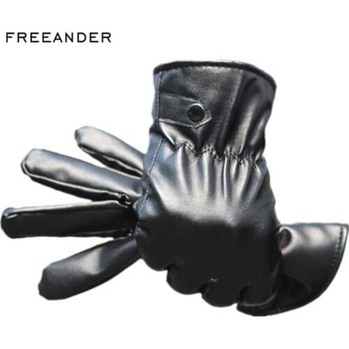Black Man Woman Touch Screen Gloves Touch Screen Gloves Genuine Full finger Anti Slip PU Leather Driving Winter Warm Men Mitten