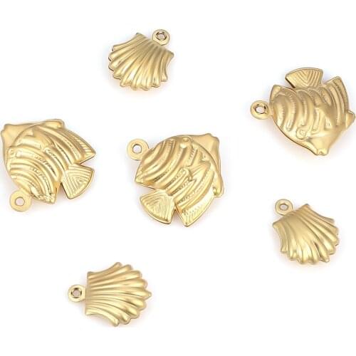 20pcs Stainless Steel Hollow Fish Shell Pendants Kids Necklace Bracelet Animal Charms for DIY Jewelry Making Findings Wholesale