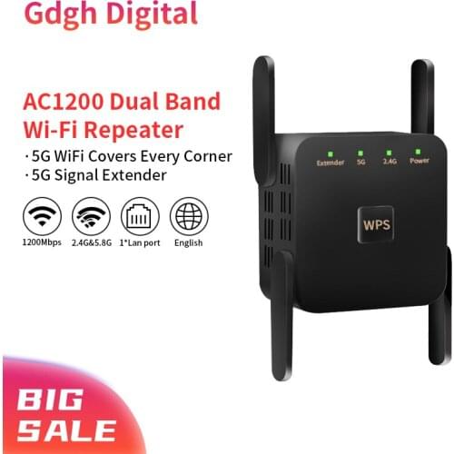 Wifi Repeater 1200Mbps Wireless Wifi Extender Dual Band Wifi Amplifier 2.4G/5.8G Wifi Range Signal Booster With 2*100M Lan Port