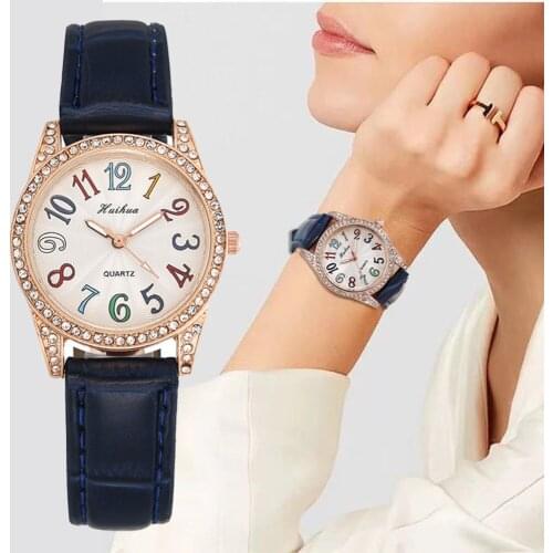Luxury Diamond Fashion Women Watches Elegant Ladies Quartz Wristwatches 2021 Simple Number Female Leather Clock Reloj De Mujer
