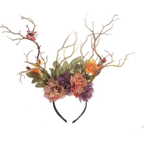 FAROOT Christmas Headband Ladies Sweet Style Antler Hairband Branch Flower Simulation Butterfly Decoration Headband Hot Sale