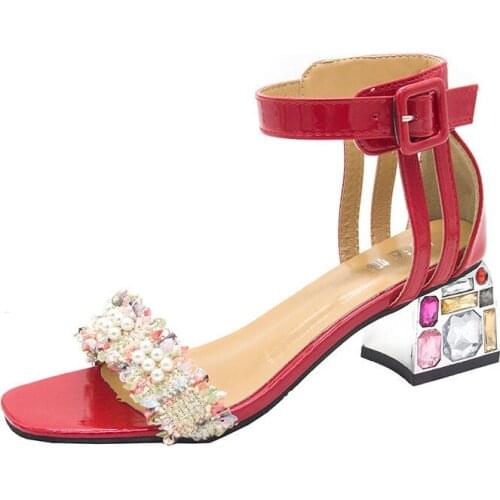 Sandals Ladies Summer Fashion Leather Shoes Round Toe Elegent Slipper Female High Heels Adjustable Buckle Strap Womens Sandals