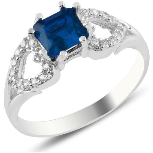 Silver 925 Sterling Sapphire Zircon Engagement Ring