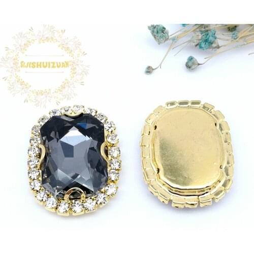 Gray Rectangle Glass Crystal sew on rhinestones with Crystal buckle Diy wedding dress Mobile Accessories Free shipping