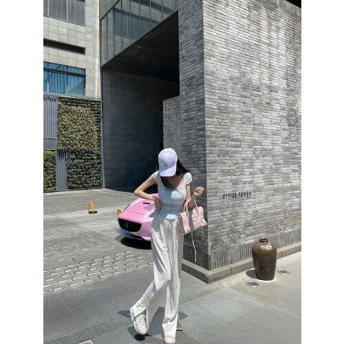 CX 2021 New Autumn Women Casual Sport Pants Drape Cool Refreshing Draw String Split Fork Show Thin Vent Wide Leg Sweeping Pants