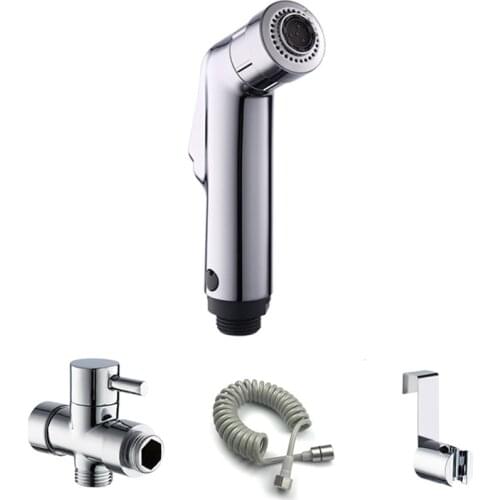 1 Set Bidet Faucet Two Function Toilet Hand Bathroom Bidet Shower Sprayer Brass Chrome T Adapter 1.5m Hose Tank Hooked Holder