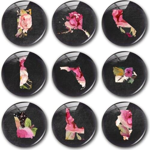 Flower Map of states in the United States glass cabochon,map of Alaska Round photo glass cabochon demo flat back Making findings