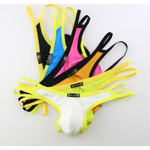 6PCS Men Solid G Strings Thong Underwear Sexy Gay Sissy Tanga Hombre Jockstrap Penise Bag Breathable Thin Men Underwear Thongs