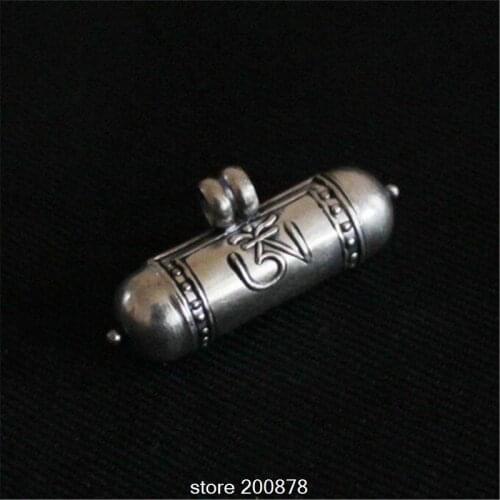 T9040 Tibetan 925 sterling silver Prayer box Pendants Tibet Lovely Mini Cylinder Amulets Lockets OM Buddha Eye Dorje GAU Charms