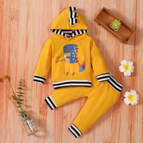 2Pcs Toddlers Spring Outfits Dinosaur Print Hooded Long Sleeve Sweatshirt + Casual Pants for Baby Girls Boys Twins Clothes