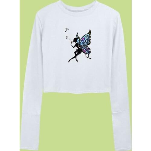 Butterfly Tops Women Cotton Aesthetic Harajuku Cartoon Sweatshirt Animal Print T Shirt Hip Hop Two-piece Suits for Girls Clothes