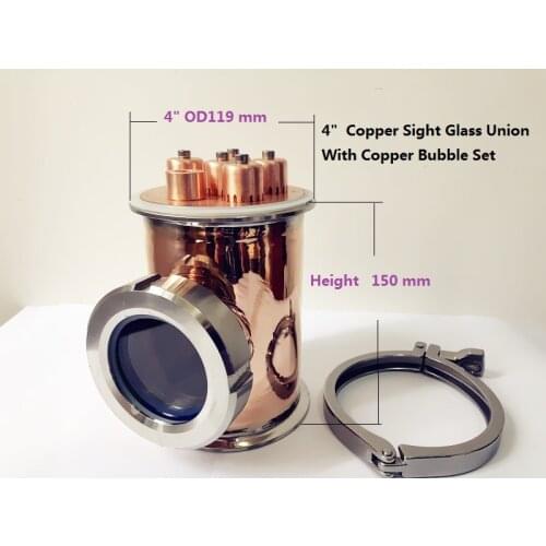 FreeShipping 4"Copper Sight Glass Union Tri-Clamp Tee 4"x4"x3"With Copper Bubble Set Distillation Lens Column For Home Brewing