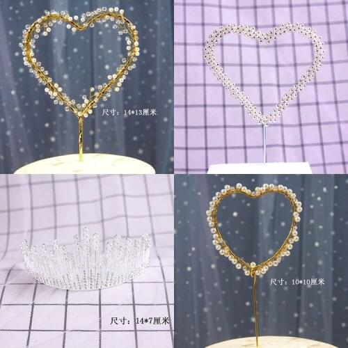 Baking cake decoration love heart-shaped white pearl string cake plug-in birthday wedding dessert table decoration card