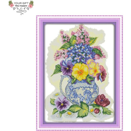 Joy Sunday Three Color Vase Home Decoration H406 14CT 11CT Counted and Stamped Flowers Handcraft Cross Stitch kits