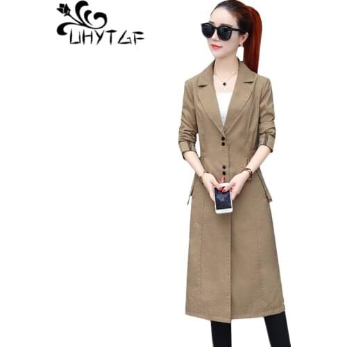 UHYTGF Spring coats women Single-breasted slim elegant young Lady autumn trench coat for women Thin Plus size long outerwear 409