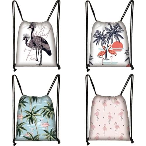 Cartoon Flamingo Print Drawstring Bag Women Travel Bag Teenager School Bag Brown Girl And Boy Backpack Fashion Storage Bags A650