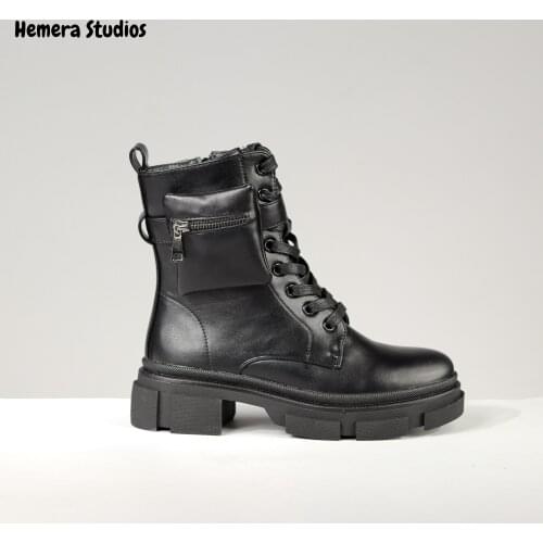 Hemera Studios womens military boots 2020 winter with removable wallet platform ankle boots punk sole track