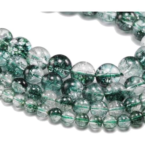 6 8 10 12 mm Natural Green Crystal Stone Beads Green Ghost Crack Phantom Loose Beads For Jewelry Making DIY Accessories Bracelet