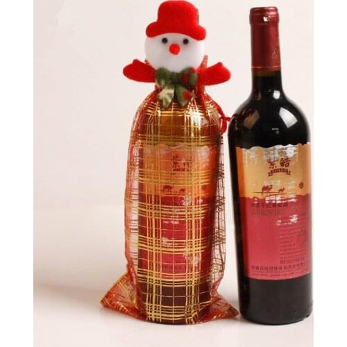 10PCS Christmas Xmas Wine Bottle Covers Bag Santa Claus Snowman Bottle Cover Dinner Table Decoration for Home New Year Products