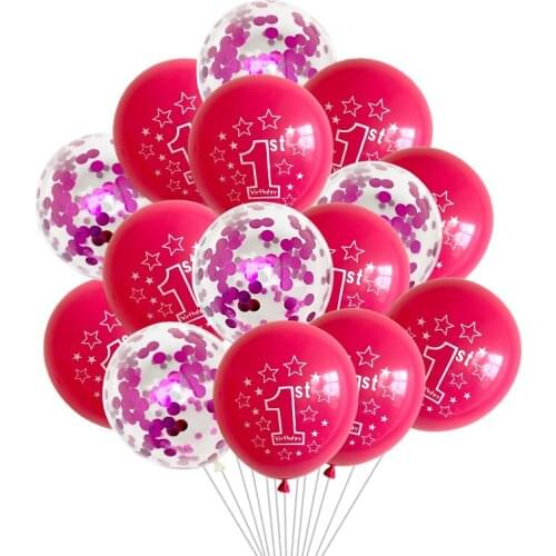 10pcs Pink 1st Birthday Balloon One 1 Year Old First Happy Birthday Party Decoration Latex Ballons Globos Baby Shower Girl Favor