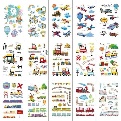 15 Sheets Traffic tools Set Waterproof Temporary Tattoo Kids Cartoon Bus Car plane ship Tattoo Stickers Children Birthday party