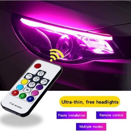 2Pcs Car Sequential Flowing RGB Daytime Running Light DRL Remote LED Light Strip Turn Signal Lights