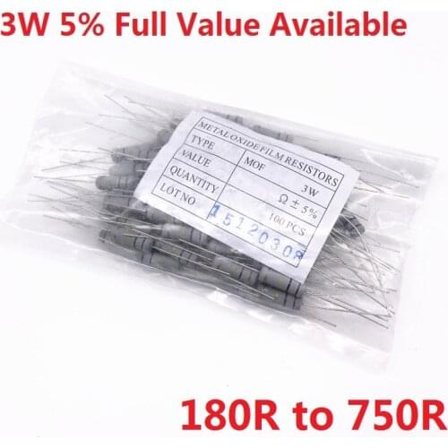 200PC 3W Oxide Carbom Metal film Resistor 180R/200R/220R/240R/270R/300R/330R/360R/390R/430R/470R/510R/560R/620R/680R/750R 5
