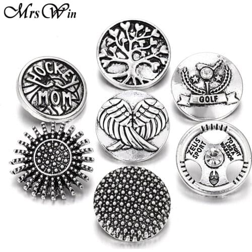6pcs/lot New Snaps Jewelry Vintage Round Metal 18mm Snap Buttons Fit Leather Silver color Snap Bracelets Necklace Jewelry