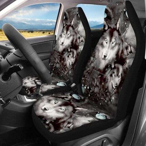 INSTANTARTS Auto Interior Accessories 3D Animal Wolf Pattern Set of 2 Front Car Seat Cover for Men Durable Car Seat Protector