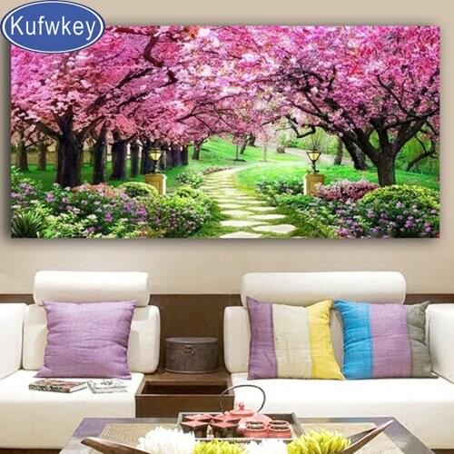 Large Diy Diamond Painting pink tree natural landscape Full square round drill 5d Diamond Embroidery mosaic romantic art