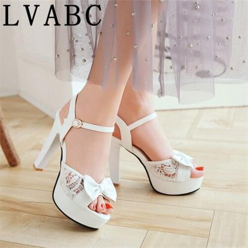 Fashion Women Sandals Platform High Heels Summer Open Toe Thin Heels Ladies Party Shoes Sexy stiletto lace Pumps Plus Size 34-43