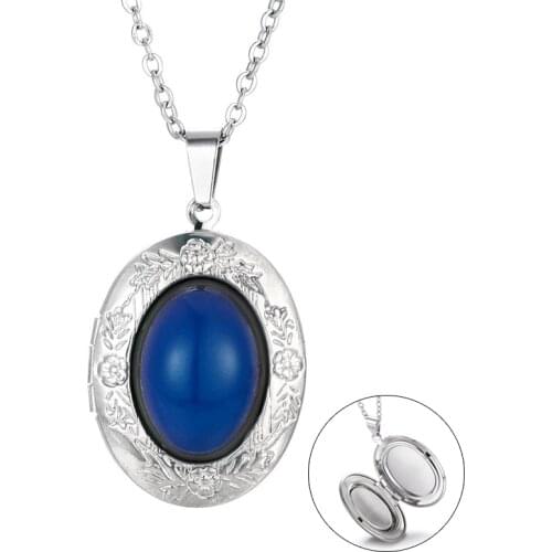 60CM Chain Oval Floating Photo Locket Necklace Classic Temperature Change Color Mood Pendant Open Necklace Xmas Gift