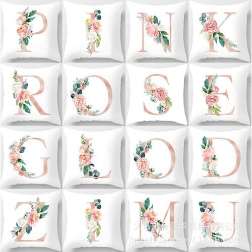 Home Decor Floral Alphabet Cushion Cover Decorative 26 English Letters Pillowcase Sofa Car Seat Throw Pillow Cases 45x45cm