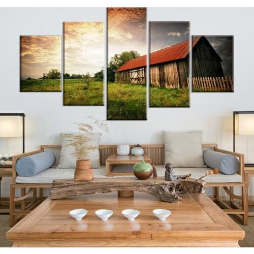 Cabin Decor Country Pictures Wall Decor Wooden Bar Painting on Canvas Landscape Home Decor for Living Room 5 Panel Art Posters a