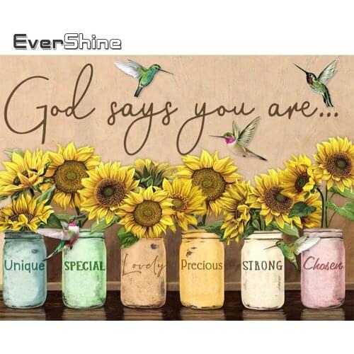 EverShine Diamond Embroidery Text 5D Diamond Painting Flower Full Drill Square Sunflower Mosaic Picture Of Rhinestones Wall Art