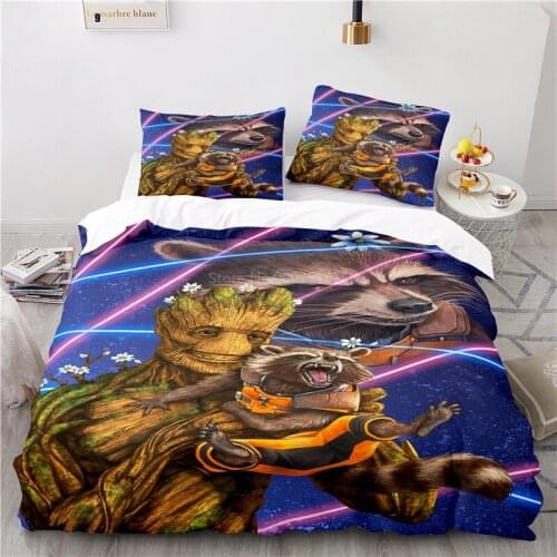 Marvel Guardians of The Galaxy Bedding Set 3D Groot Rocket Raccoon Duvet Cover Pillowcase Set Home Textile for Kids Boys Bedroom