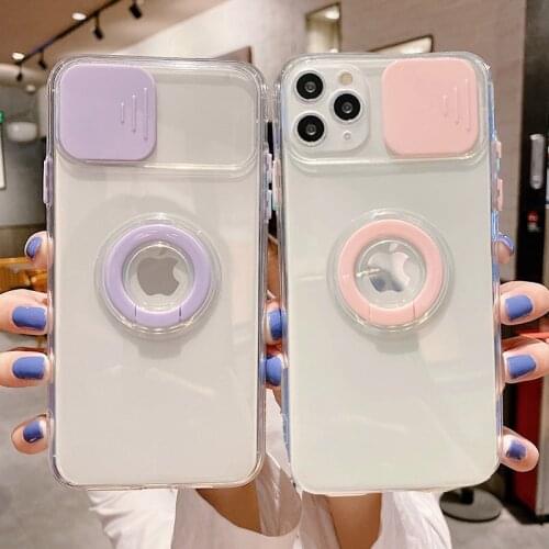 Candy Slide Camera Protection Ring Holder Phone Case For iPhone 12 Mini 11 Pro XR XS Max X 7 8 Plus Shockproof Soft Back Cover