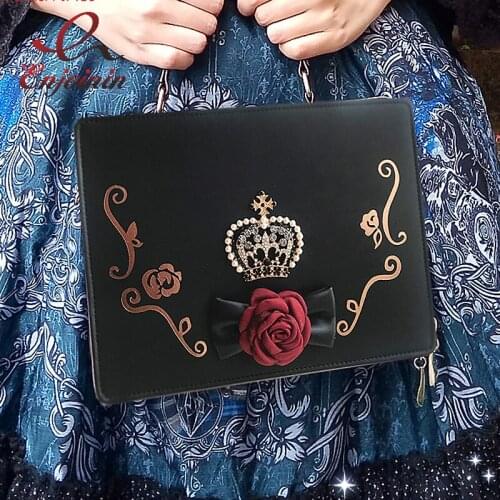 Gothic Style Purses and Handbags for Women Lolita Designer Bag Rose Decoration Female Shoulder Bag Black Messenger Bag Fashion