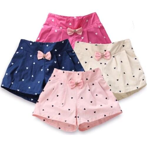 New 2020 Girls Summer Beach Shorts Kids Baby Girls Heart Dot Print Bow Shorts Little Girls Children Fashion Short Pants Clothes