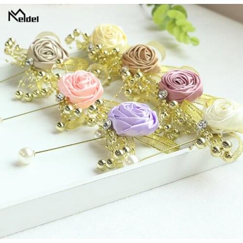 Meldel Corsage Groom Boutonniere Flower Men Brooch Girl Pearl Corsage Wedding Planner Supplies Prom Party Meeting Fashion Decor