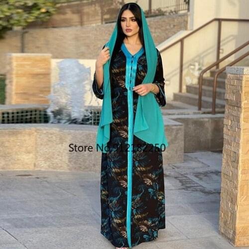 Muslim Hijab Dress for Women 2021 Black Floral Jalabiya Middle East Dubai Turkey Moroccan Caftan Arabic Oman Clothes