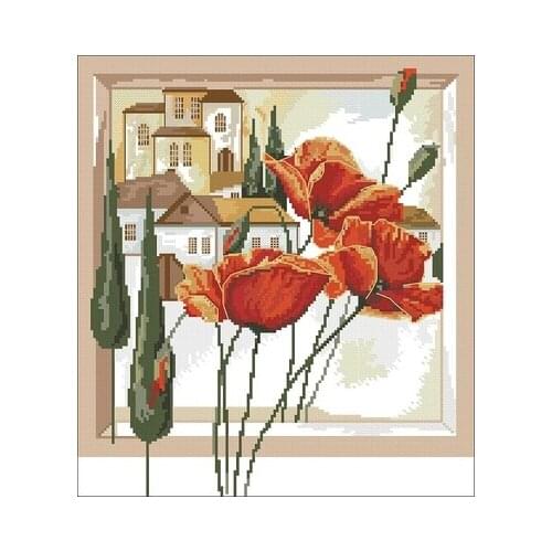 Poppies in the city Needlework,For Embroidery,DIY 14CT Unprinted Arts Cross stitch kits Set Cross-Stitching Home Decor