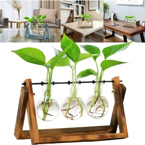 8colors 24types Creative Hydroponic Plant Vases Vintage Flower Pot Transparent Vase Wooden Frame Glass Tabletop Plant Home Decor