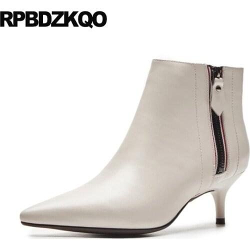 Booties 2021 Autumn Luxury Brand Shoes Women Pointed Toe Stiletto Short Fall Ankle Thin Boots High Heel Winter Fashion Beige