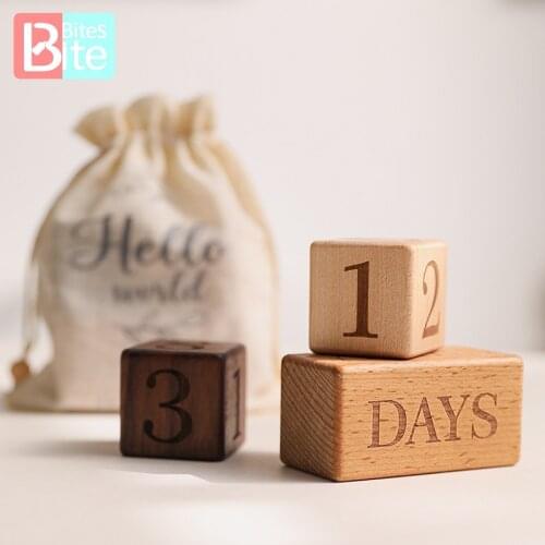 1set Newborn Photography Props Square Engraved Milestone Beech Wooden Block Baby Gift Props For Pphotography Birth MonthBirthday