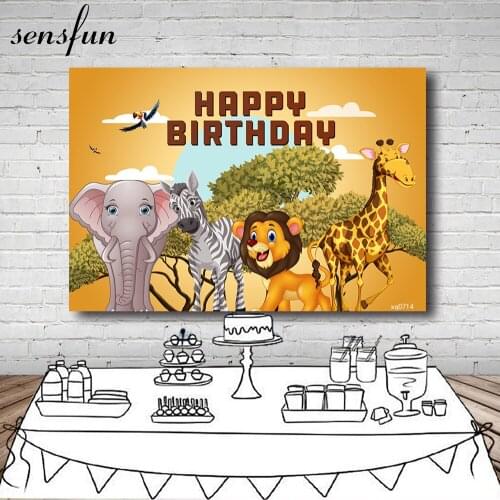 Sensfun Jungle Safari Party Backdrops For Photography Cartoon Wild Animals Lion Elephant Boys Birthday Party Backgrounds Custom