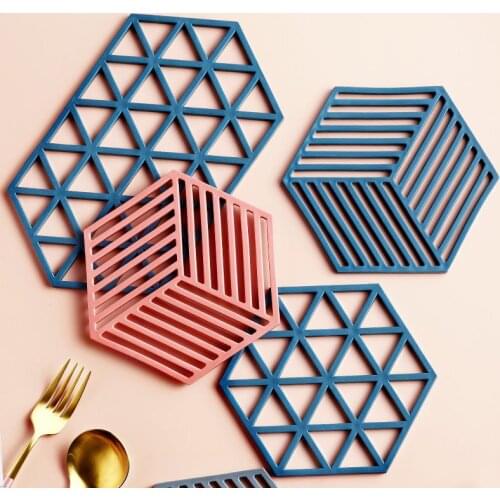 Grid Rubber Trivet Mat Non Slip Heat Insulating Geometric Pot Holder Silicone Mat Bowl Coaster Cup Pad Home Decor Desktop
