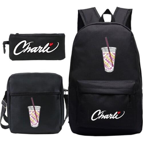 3Pcs/Set Backpack Charli D'Amelio New School Shoulder Bag Pencil Case Charli D'Amelio Back to School Gift Backpack for Children